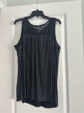 LOFT Black Polka Dot Lattice-Detail Sleeveless Top